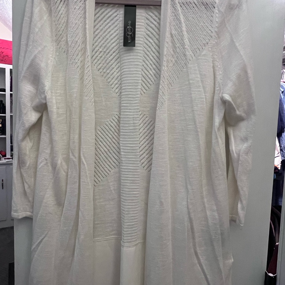 August Silk White Knit Cardigan - Size L